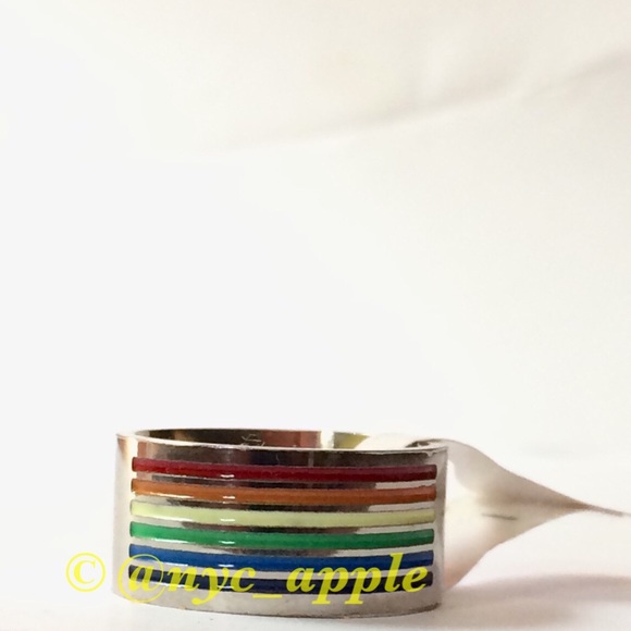 Stainless Steel Striped Rainbow Pride Ring - Picture 3 of 7